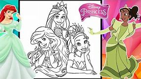 DISNEY PRINCESSES Coloring Page Together ARIEL TIANA RAPUNZEL Group Coloring Book - In Markers