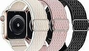 Swhatty Stretchy Nylon Solo Loop Bands Compatible with Apple Watch 41mm 40mm 38mm, Adjustable Braided Sport Elastics Women Men Strap for iWatch Series 9 8 7 6 5 4 3 2 1 SE (Black, Rose pink, Cream)