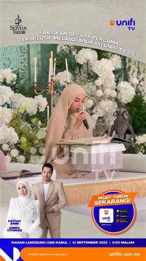 Amira Othman memperdengarkan alunan ayat suci Al-Quran di Majlis Khatam Al-Quran Setulus Takdir: Fattah Amira. Jangan lupa saksikan siaran langsung eksklusif Majlis Ijab Kabul Setulus Takdir: Fattah Amira di aplikasi Unifi TV 2.0, saluran Inspirasi pada jam 8 malam, 14 September 2025! Muat turun sekarang di: onelink.to/unifitv #Unifi #SetulusTakdirFattahAmira #UnifiTV | Unifi