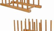 Bamboo Wooden Plate Racks Dish Stand Holder Vertical Drainer Kitchen Cabinet Organizer for Dish, Pots, Lids, Bowls, Cups, and Cutting Boards and Books(2 Packs)