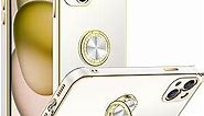 Miss Arts Designed for iPhone 15 Case, Ring Holder Stand Luxury Bling Electroplated Phone Case with Strap, Cute Soft TPU Designed for iPhone 15 Cover for Women Girls, White
