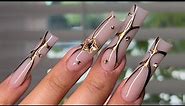 Easy Fall Abstract Chrome Nails | Acrylic Nails Tutorial