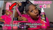 Doing my Natural hair with Only PINK products ~BARBIE Doll STYLE!