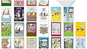 NobleWorks - 36 Assorted Funny Birthday Cards Bulk Box Set with Envelopes (36 Designs, 1 Each) Mixed Humor Greeting Card Variety Pack for Men and Women - Cartoon Party AC9374BDG-B1x36