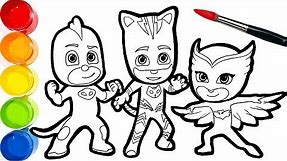 PJ MASKS Drawing Coloring Pages for Kids . Draw and Paint Catboy Owlette Gekko | Tim Tim TV