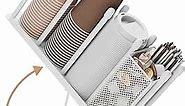 Ovicar Cup and Lid Holder - Adjustable Coffee Cup Holder Organizer 4 Compartment Disposable Cup Dispenser with Coffee Pod Straw Storage Basket for Coffee Station Bar Countertop Breakroom Metal White