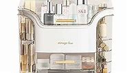 LZDMY Makeup Organizer and Storage, Cosmetics Organizer Box for Countertop with Lid & Drawers, Cosmetics Skincare Organizers Box with Waterproof & Dustproof Cover for Bedroom