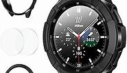 Goton 3 in 1 Accessories for Samsung Galaxy Watch 4 Classic 46mm, 1 Rugged TPU Armor Bumper Case Cover +2 Tempered Glass Screen Protector Films + 1 Bezel Ring for Galaxy Watch4 Classic 46mm Black