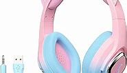 Mytrix Cat Ear Gaming Wired Headset with Mic for PS4, PS5, Xbox, PC, Mac, Switch, Gradient Pink Blue Gaming Headphones with 360° Rotation Microphone, Surround Sound, Soft Earmuff, RGB Light Effect