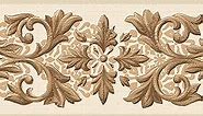 Dundee Deco DDAZBD9104 Peel and Stick Wallpaper Border - Damask Beige Brown Vines Scrolls Wall Border Retro Design, 15 ft x 7 in (4.57m x 17.78cm), Self Adhesive