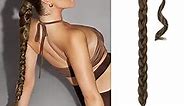 BARSDAR 26 Inch Long Braided Ponytail Extension with Hair Tie Straight Wrap Around Hair Extensions Pony Tail DIY Natural Soft Synthetic Hair Piece for Women Girls-Medium Brown mix Auburn