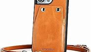 LUCKYCOIN iPhone 14 Pro Max Phone Case with Strap,Genuine Leather Crossbody iPhone Case for iPhone 14 Pro Max, iPhone 14 Pro Max Phone Case with Card Holder iPhone 14 Pro Max Crossbody Case 6.7''-Tan