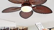 52 Inch Tropical Ceiling Fans with Lights, LED Fan Light with Remote Control, Modern Brown Ceiling Fan with 3 Speed & 3 Lighting & Smart Timing, Palm Leaf Blades for Patio Farmhouse Coastal Bedroom