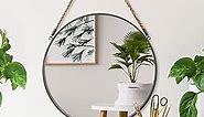POZINO Wall Mounted Mirror, Circle Wall Mirror, Farmhouse Wall Mirror, Round Hanging Mirror, 20 Inch Decorative Circle Rustic Mirror with Hanging Rope for Bathroom Bedroom Living Room Entryway, Grey