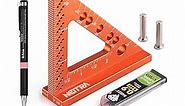 Neitra Small Square Ruler with Fixed Angle Pin, Accurate Compact Aluminum Alloy Mini Squares with Laser Etched Markings, Includes a Mechanical Pencil for Carpenter Woodworking Furniture Projects