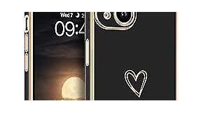 GUAGUA Compatible with iPhone 14 Case 6.1 Inch Slim Thin Soft TPU Cover with Cute Heart Pattern for Women Girls Men Luxury Electroplated Shockproof Protective Cases for iPhone 14, Black