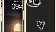 GUAGUA Compatible with iPhone 14 Case 6.1 Inch Slim Thin Soft TPU Cover with Cute Heart Pattern for Women Girls Men Luxury Electroplated Shockproof Protective Cases for iPhone 14, Black