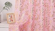 Sutuo Home Pink Sheer Curtains 84 Inches Long 2 Panels Set, Gold Foil Print Metallic Bronzing Leaves, Privacy Voile Window Treatment Decor Drape Pair for Girl's Bedroom Kid Nursery Room 52" W x 84" L