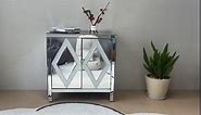 SSLine Mirrored Sideboard Storage Cabinet with Diamond Shape Crystal Decor Doors Luxury Accent Cabinet Silver Mirror Finish Buffet Cabinets with Storage Shelf for Living Room Dining Room Entrway