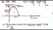 Basketball path to find max height and time vertex