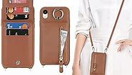 Jaorty iPhone XR Case for Women with Card Holder, iPhone XR Phone Case with Strap,iPhone XR Crossbody Lanyard Cases with Credit Card Slots Kickstand with Ring Holder Stand Case,6.1 Inch,Brown