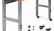 Fedmax Work Bench - 61" Rolling Portable Workbench for Garage - Metal with Acacia Hardwood Top, Adjustable Legs