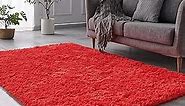 TABAYON Shaggy Red Rug, 2x3 Area Rugs for Living Room, Anti-Skid Extra Comfy Fluffy Floor Carpet for Indoor Home Decorative