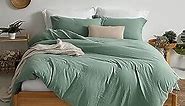 MILDLY Duvet Cover Set Sage Green - 100% Washed Microfiber Super Soft Comforter Cover Set Bedding Set Full Size 3 Pieces with Zipper Closure, 1 Duvet Cover 80x90 inches and 2 Pillow Shams