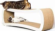 PetFusion Jumbo Cat Scratcher Lounge, White. 39 x 11 x 14 inch (lwh) | 4 Cardboard Scratching Surfaces & 2 Levels, Scratch, Play, Perch, & Hide | 100% Recyclable Cardboard Cat Lounge. 1 Yr Warranty, Cloud White, Large