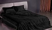 THXSILK Silk Duvet Cover Set 4 Piece, 22 Momme Silk Sheets, Luxury Bedding Sets - Ultra Soft, Machine Washable, Durable - 100% Top Grade Mulberry Silk - Queen Size, Black