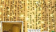 KASZOO 12 Pack Artificial Ivy Leaf Plants with 240 LED Window Curtain String Lights, Fake Plants Vine Hanging Garland, Hanging for Wall Party Wedding Room Home Kitchen Indoor & Outdoor Decoration