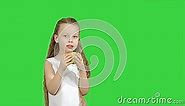 Portrait of a Little Girl Eating Green Apple on a Green Screen, Chroma Key Stock Video - Video of caucasian, 1080: 97816215