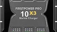 3 Bank Marine Battery Charger 10X3, 30A (10A/Bank) - 12V Waterproof Onboard Boat Charger, Battery Maintainer & Desulfator for SLA/AGM, Lithium (LiFePO4), Calcium & Deep-Cycle Batteries, Charged 24/7