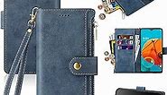Antsturdy Samsung Galaxy Note 10 Wallet case with Card Holder for Women Men,Galaxy Note 10 Phone case RFID Blocking PU Leather Flip Shockproof Cover with Strap Zipper Credit Card Slots,Blue