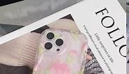 Aeilene Flower Phone Case for iPhone 14 Pro Max, Japanese Korean Cute 3D Clear Pink Wavy Edge Tulip Flower Phone Cover with Tulip Holdstand for Women Girls