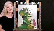 How to Draw and Paint "CROCHETING CROCODILE" - Time Lapse - Easy Beginner Acrylic Painting Tutorial