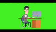 Green Screen Cartoon Man Working PC | Green Screen Character Man Working PC
