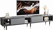 Bestier 80 inch Modern TV Stand for TVs up to 85 Inches, Entertainment Center with Storage and Sliding Doors, Mid Century TV Console for Living Room, 2 in 1, Black Marble