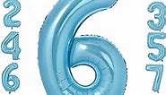 40 Inch Light Blue Giant Number Balloons 6, Jumbo Digital Foil Mylar Balloon for Birthday Party Wedding Anniversary Celebration Decoration