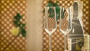 Personalized Wedding Champagne Flutes for Bride and Groom- Set of 2, 7 oz, 2 Designs - Mr and Mrs Champagne Glasses for Engagement with Your Surname and Date - D2