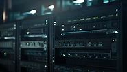 Premium stock video - Servers in a cloud data storage center for artificial intelligence computer processing