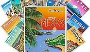 HK Studio Travel Vintage Posters - City Retro Posters for Aesthetic Room Decor 8" x 12" Pack 12