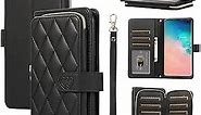 Furiet Wallet Case for Samsung Galaxy S10 Plus with Wrist Strap, Crossbody Shoulder Strap, Luxury PU Leather Stand Cell Phone Cover with 9+ Card Slotsfor S10+ S10plus 10S Edge S 10 10plus Women Black