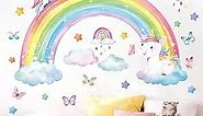 decalmile Rainbow Unicorn Wall Decals Butterfly Clouds Stars Wall Stickers Girls Bedroom Baby Nursery Kids Room Wall Decor Gifts for Kids