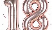 Number Balloons 18 Rose Gold, 40 Inch Large Number 18 Birthday Balloons Digit Helium Balloons Foil Mylar Big Number Balloon for Boys Girls Birthday Party Anniversary Decorations (Rose Gold Number 18)