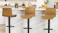 HeuGah Swivel Bar Stools Set of 3, Counter Height Bar Stools with Back, Adjustable Bar Stool 24"-32", Whiskey Brown Faux Leather Bar Stools for Kitchen Island (Whiskey Brown, Set of 3 (24'' to 32''))