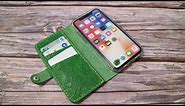 [Leather Craft]Make a Green embossed leather iPhone Case Wallet DIY - Free PDF Pattern