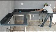 Easy Kitchen Granite Installation On Stainless Steel Frame - Complete Cooking Table