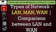 L4: Types of Network - LAN, MAN, WAN | Comparison between LAN and WAN | Computer Network Lectures