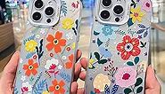 2 Pack Floral Phone Case for iPhone 14 6.1 Inch, Silver Shinny Vintage Flowers Print Glitter Phone Case for Girls Women, Trendy Aesthetic Designed Soft TPU Edge with Bumper Shockproof Protective Case